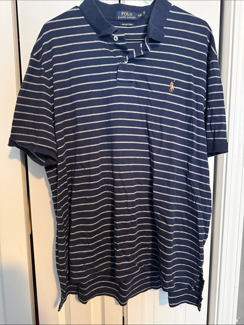 Polo by Ralph Lauren Navy and White Striped Cotton Polo Shirt